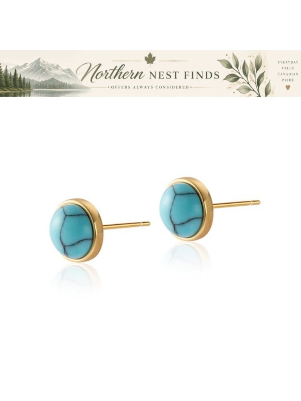 18K Gold Plated Turquoise Stud Earrings Dainty Western Boho Gift